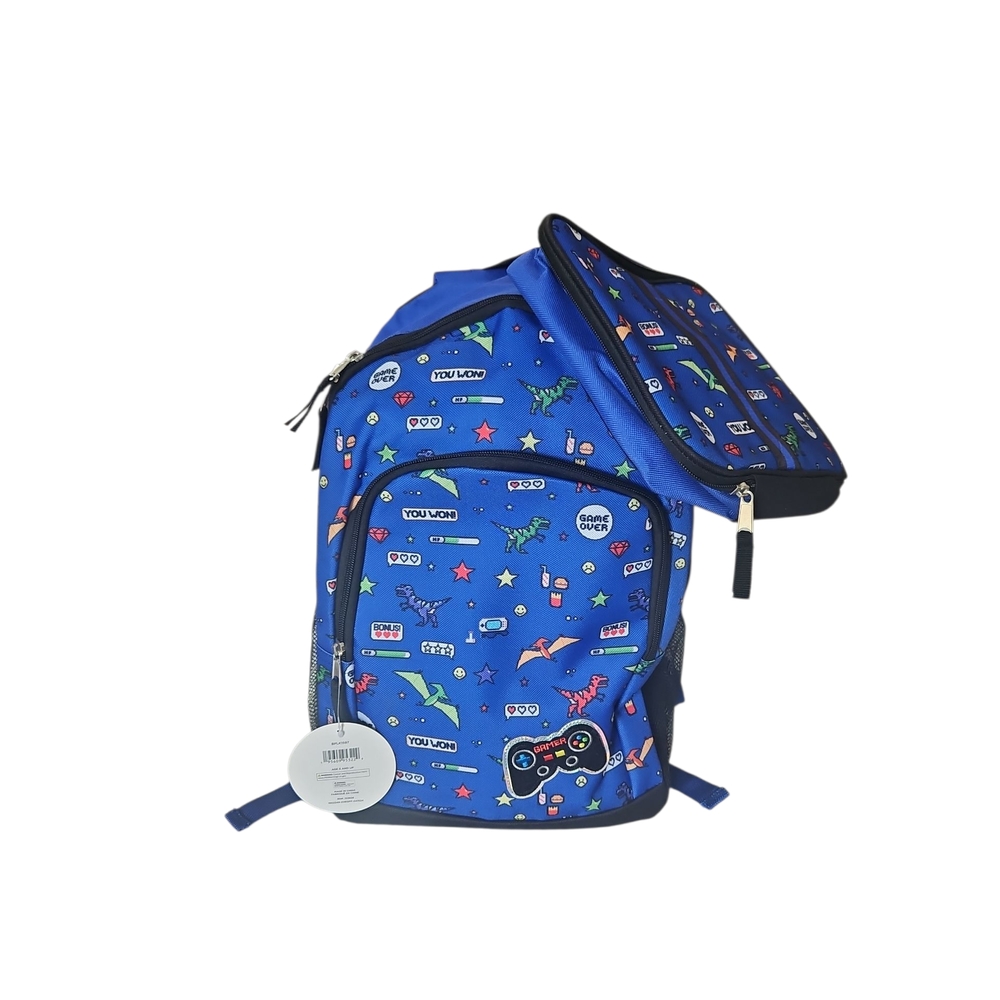 BOYS Blue Backpack with Lunch Bag Set And Fun Graphics Desing Age 5 And Up